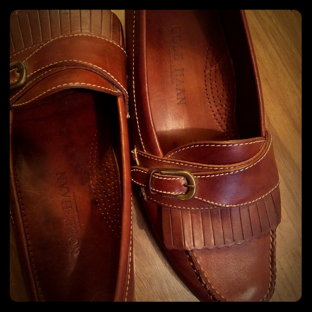 Cole haan mens loafers brown leather hand sewn